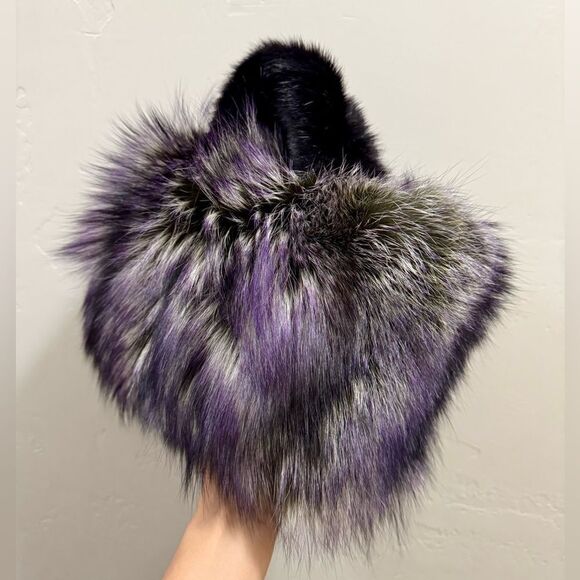 3 Tone Color Gradient Stunning Dyed Real Fox Fur With Mink Fur Handle Satchel - Picture 10 of 16
